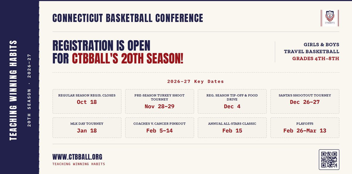 August 1st: Registration Opens for CTBBALL's 20th Winter Season!