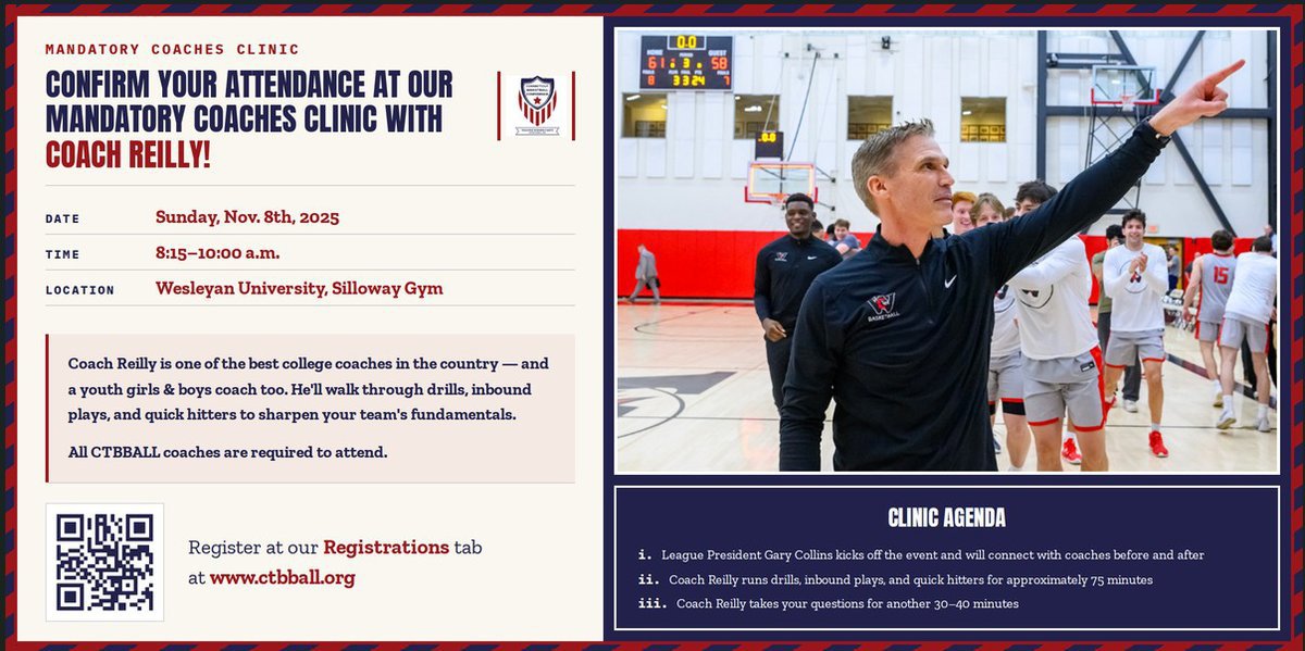 Nov. 8th: Don't Forget to Confirm Your Attendance at Our Coaches Clinic